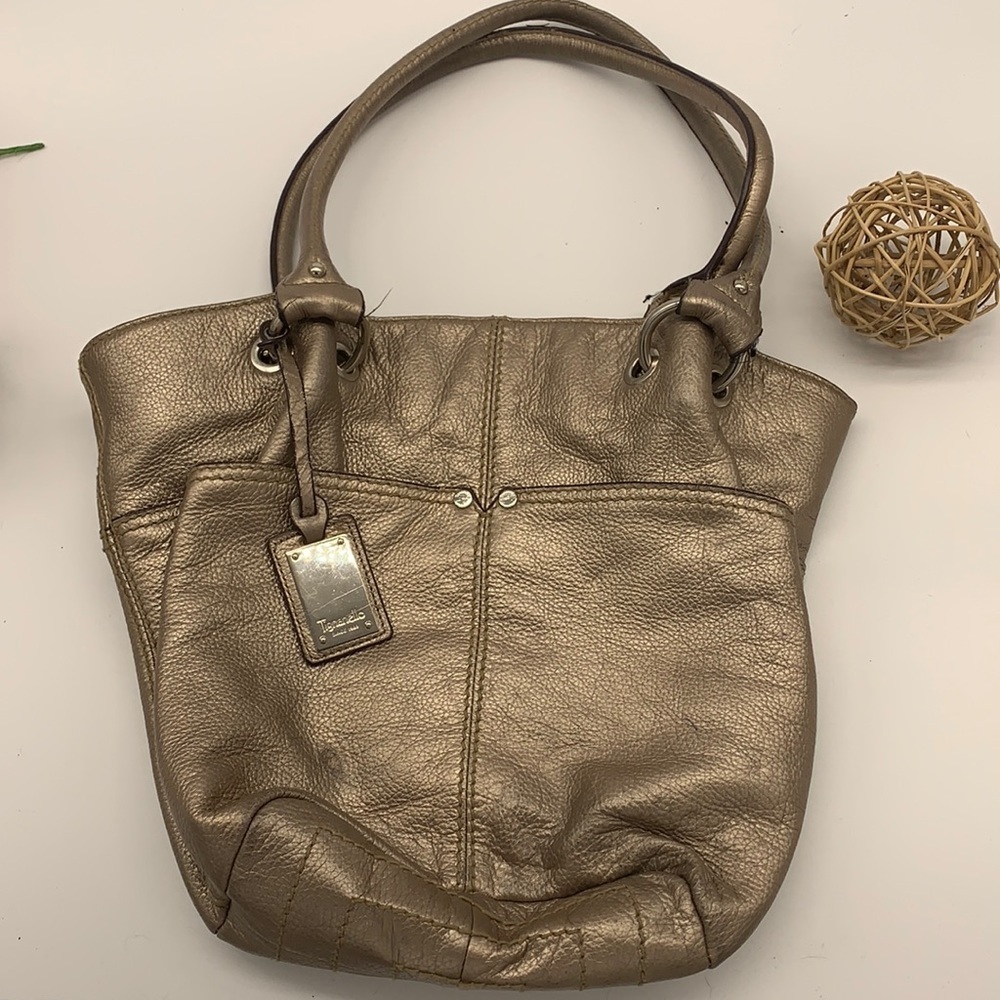 Tignanello gold leather hobo bag